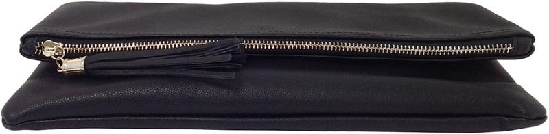 JNB Women's Faux Leather Zipper Foldover Clutch Purse with Tassel - Image 4